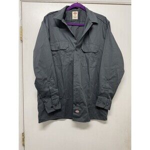 Dickies Work Shirt Dark Gray Polyester Blend Long Sleeves Flap Pockets M